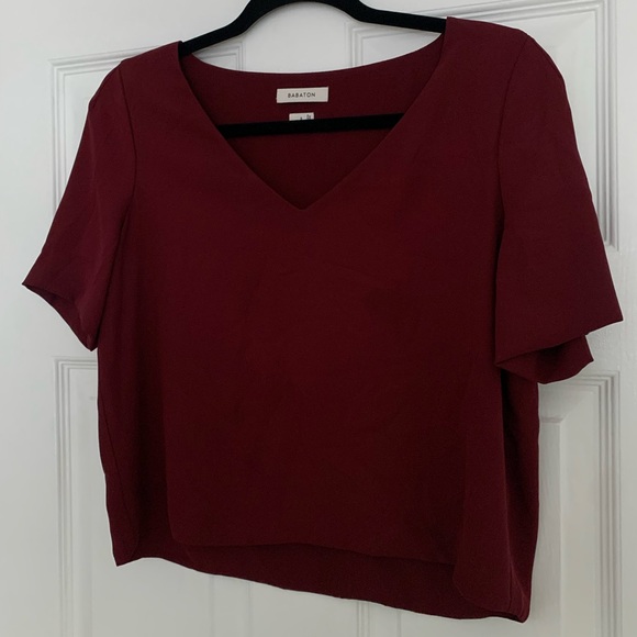 Women’s Aritzia Babaton Crop Dress Shirt in Maroon Sz Small - Picture 1 of 2